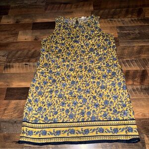 J. Jill Yellow Linen Dress with Blue Floral Print